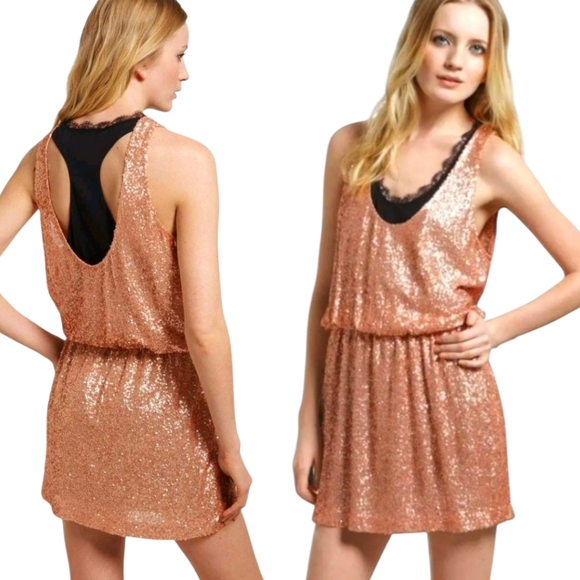 ROBERT RODRIGUEZ 100% Silk Sequined Blouson Cocktail Dress - Size 6 - Picture 1 of 15